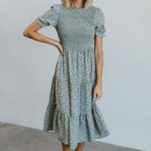 Skylar Blue Floral Smocked Midi Dress